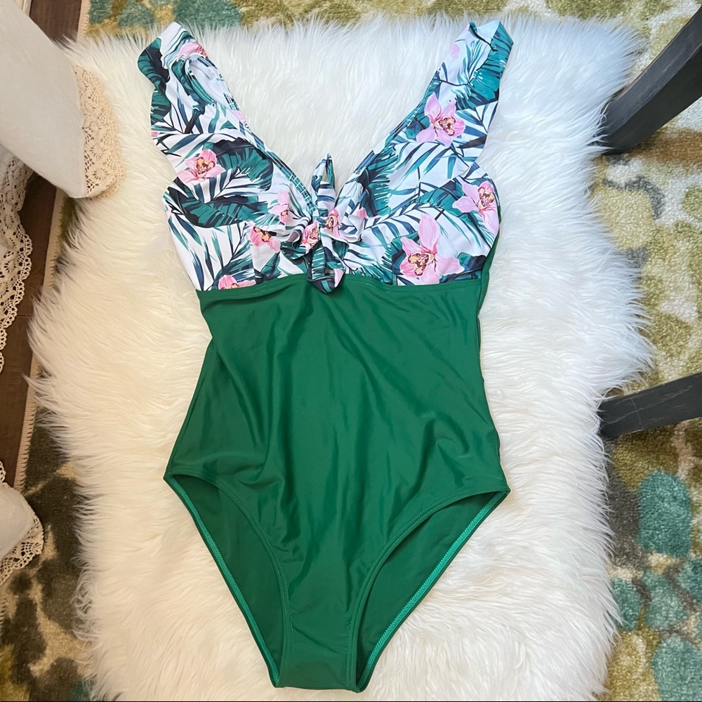 Tempt Me Women Ruffle V Neck One Piece Swimsuits.